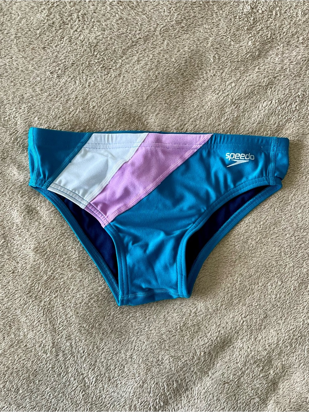 Speedo Teal Swim Brief with White and Lilac Colorblocks